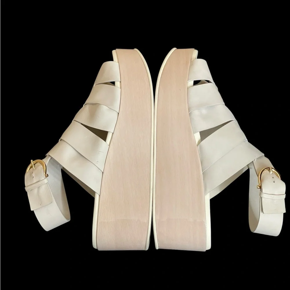 SALVATORE FERRAGAMO EUGENIA PLATFORM SADDLE SOFT LEATHER SANDALS 10C